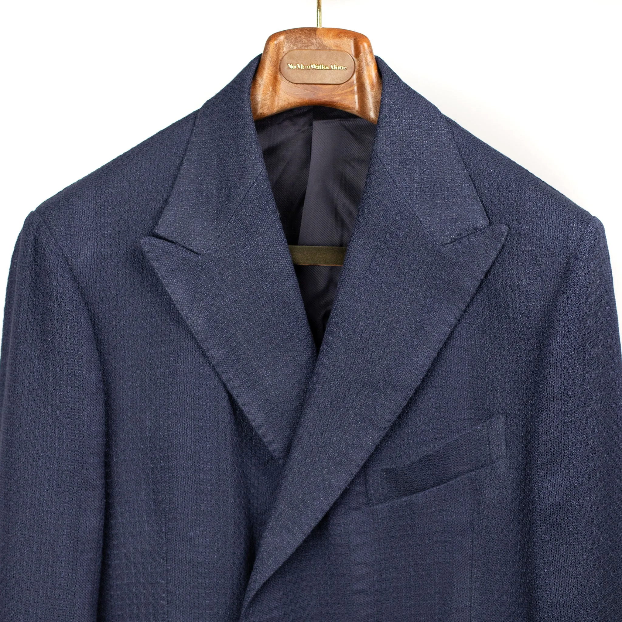 Aaredeo double-breasted jacket in navy self-striped hopsack linen mix