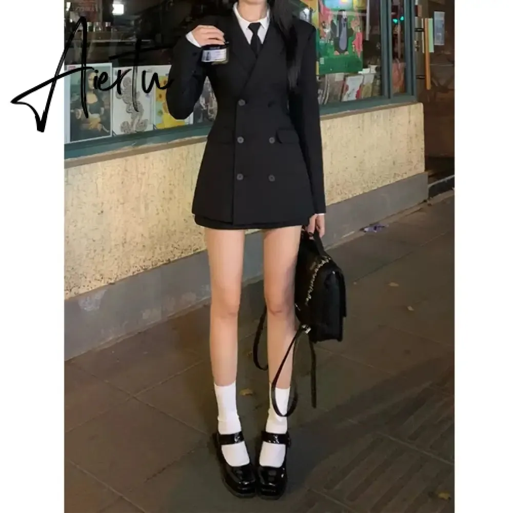 Aiertu Sets for Women 2 Pieces Autumn Suit Coat Waist Slim Fit Suit Wrap Hip Skirt Sets Shirt Elegant Women's Sets Temperament Korea