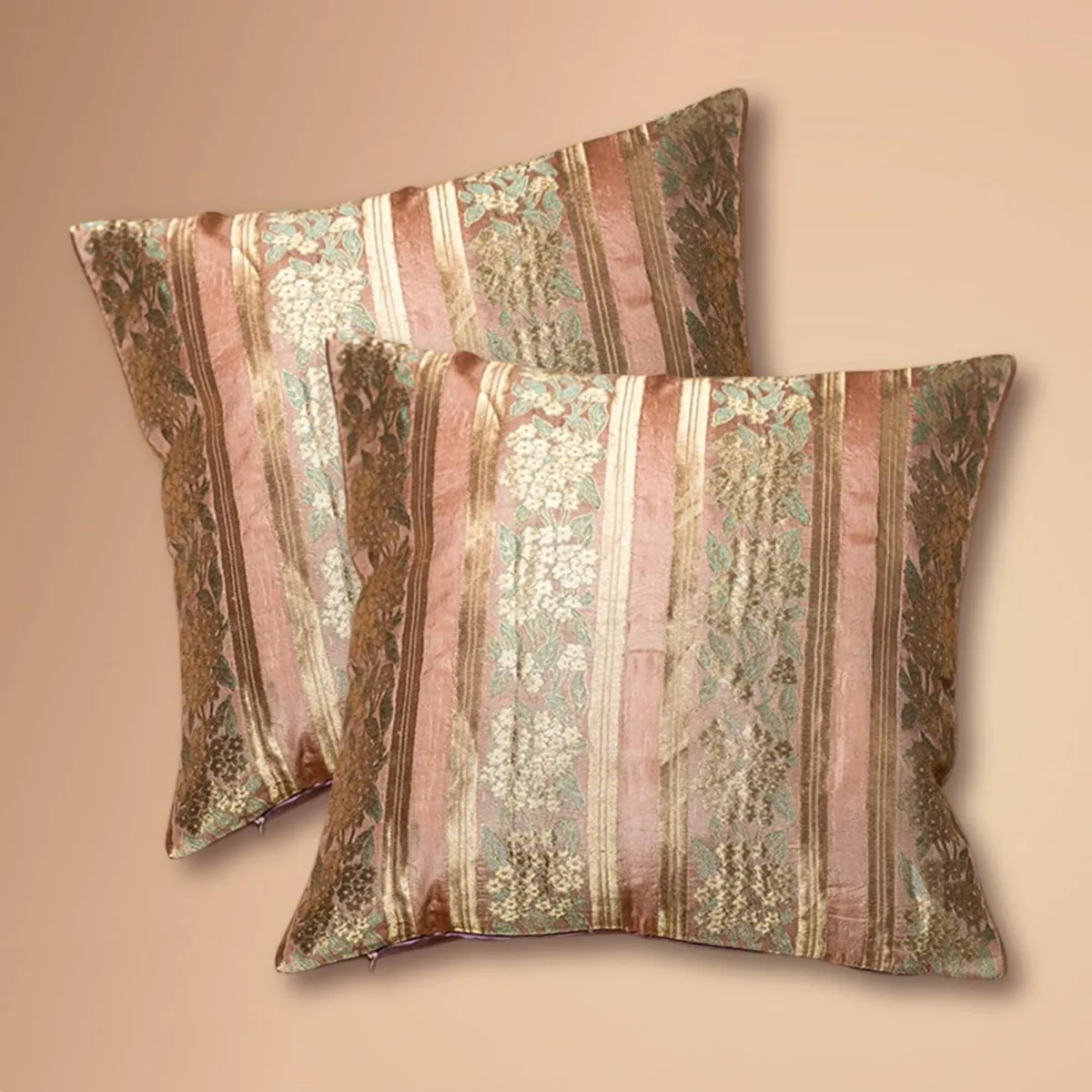 Banarasi Silk Cushion Cover in Tea-Rose