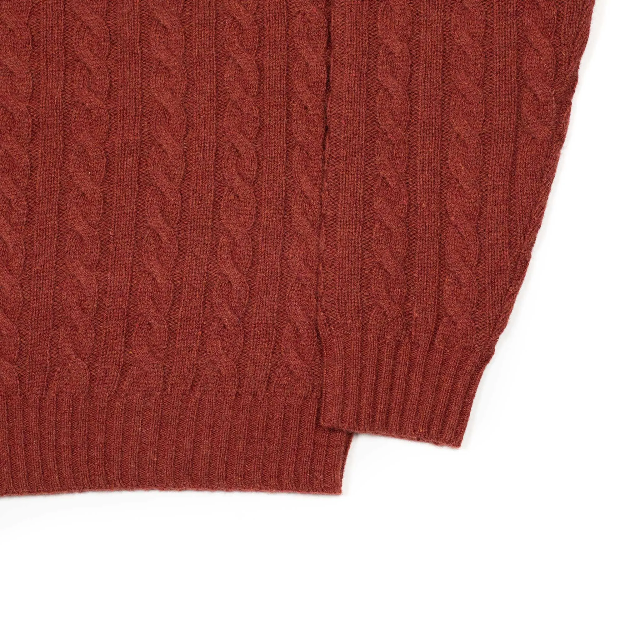 Cable crewneck sweater in brick red wool