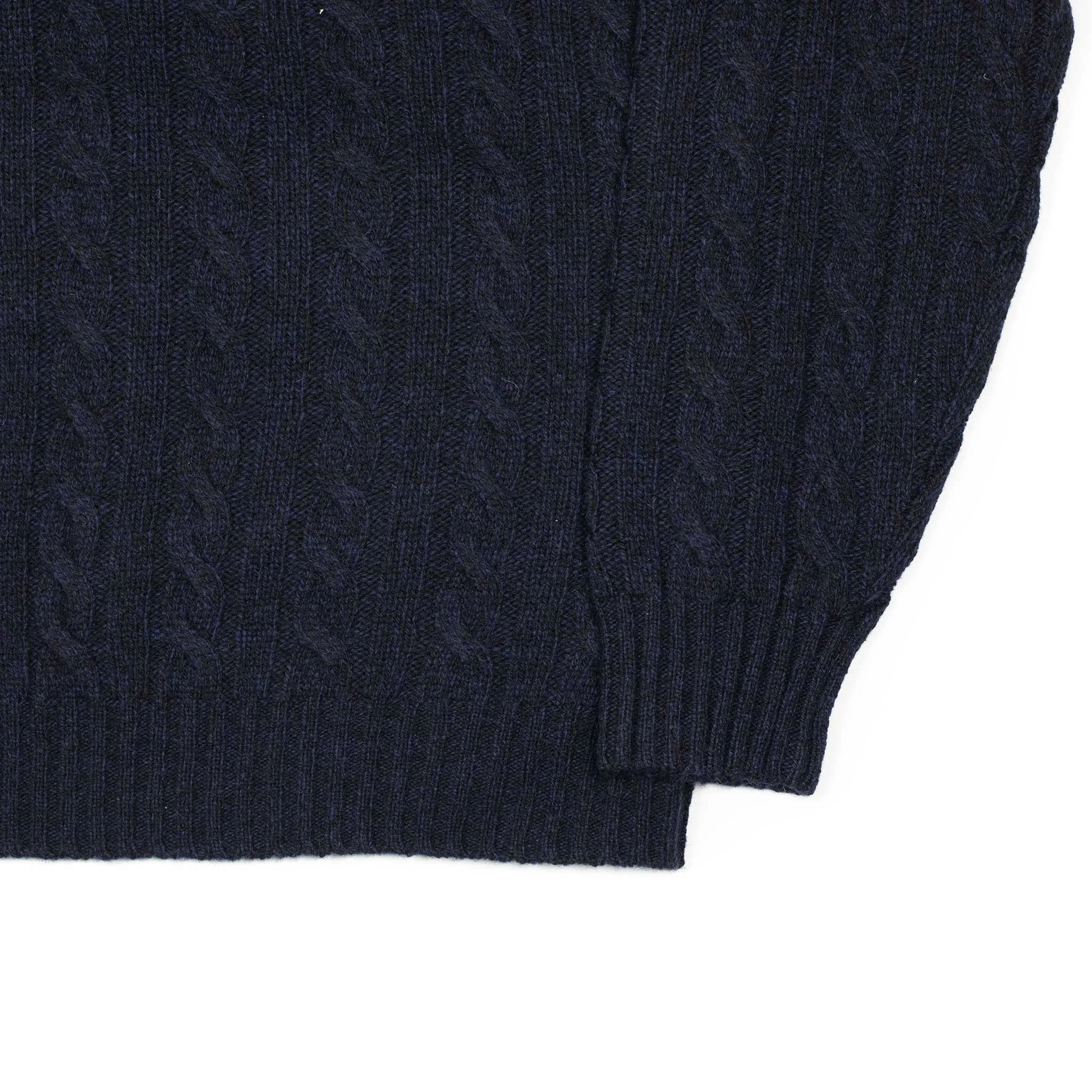 Cable crewneck sweater in navy wool