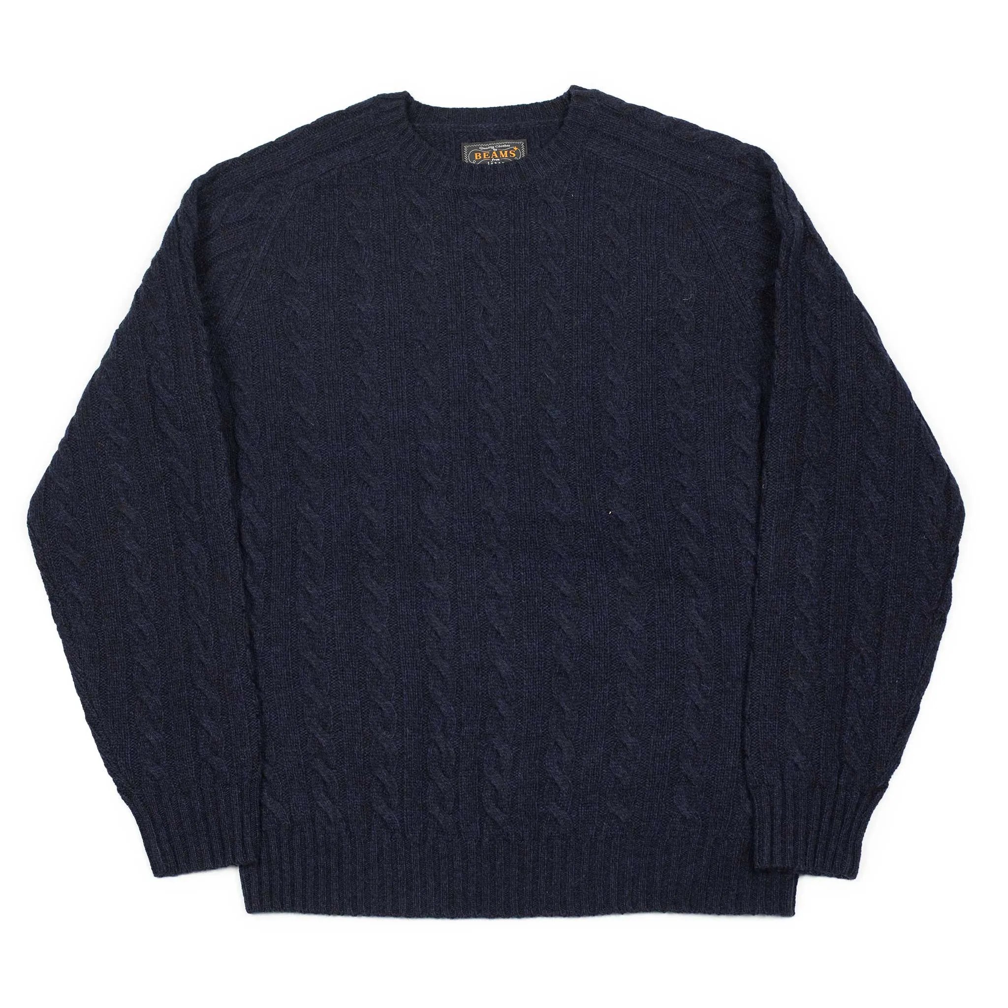Cable crewneck sweater in navy wool
