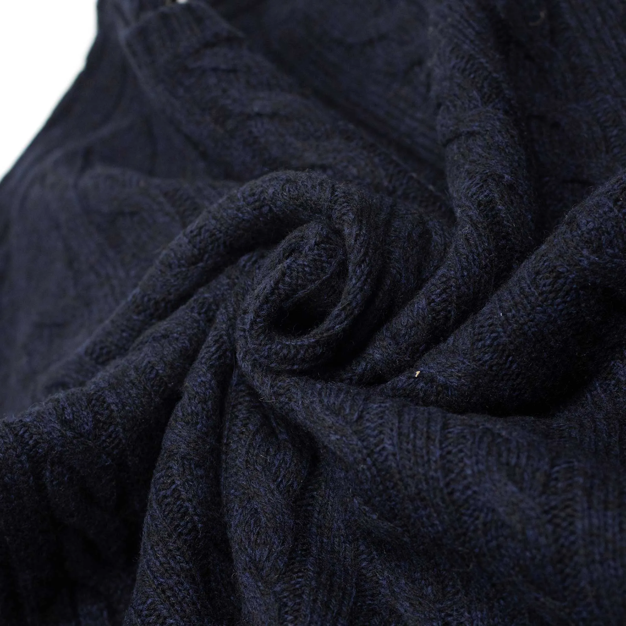 Cable crewneck sweater in navy wool