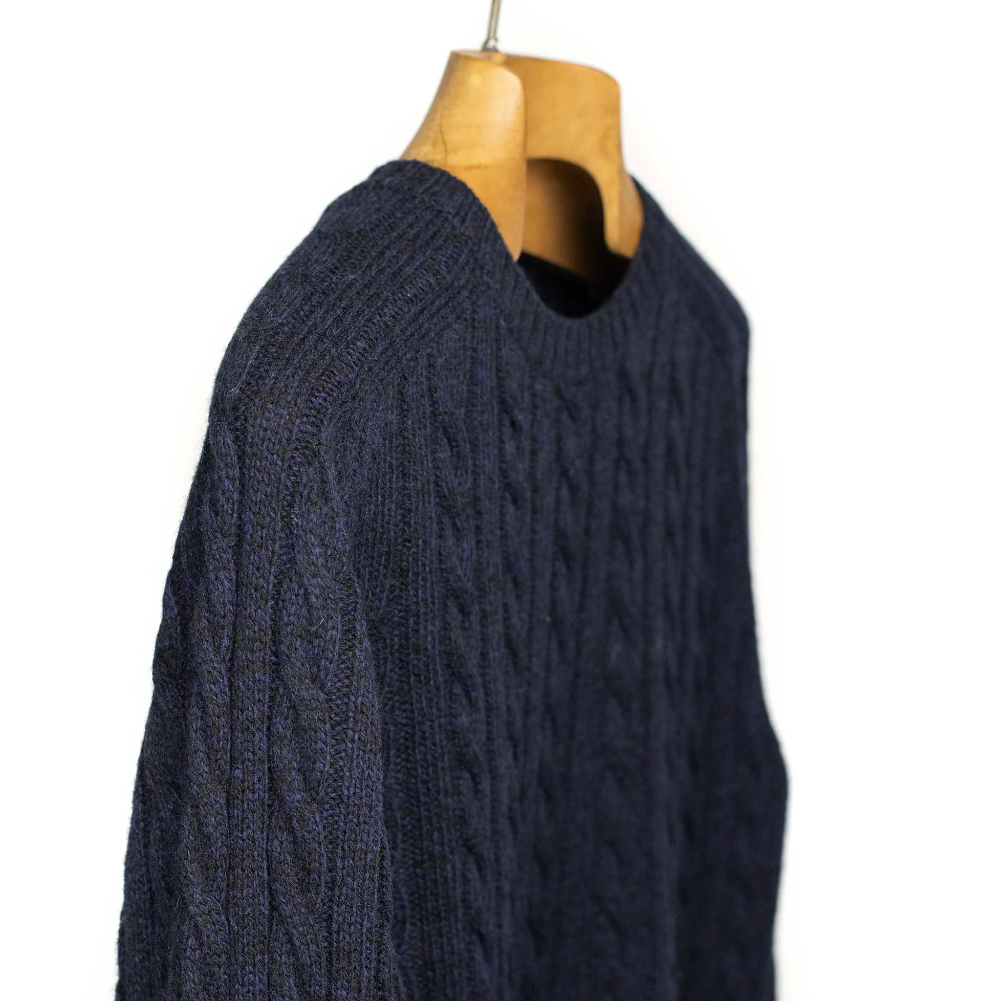 Cable crewneck sweater in navy wool