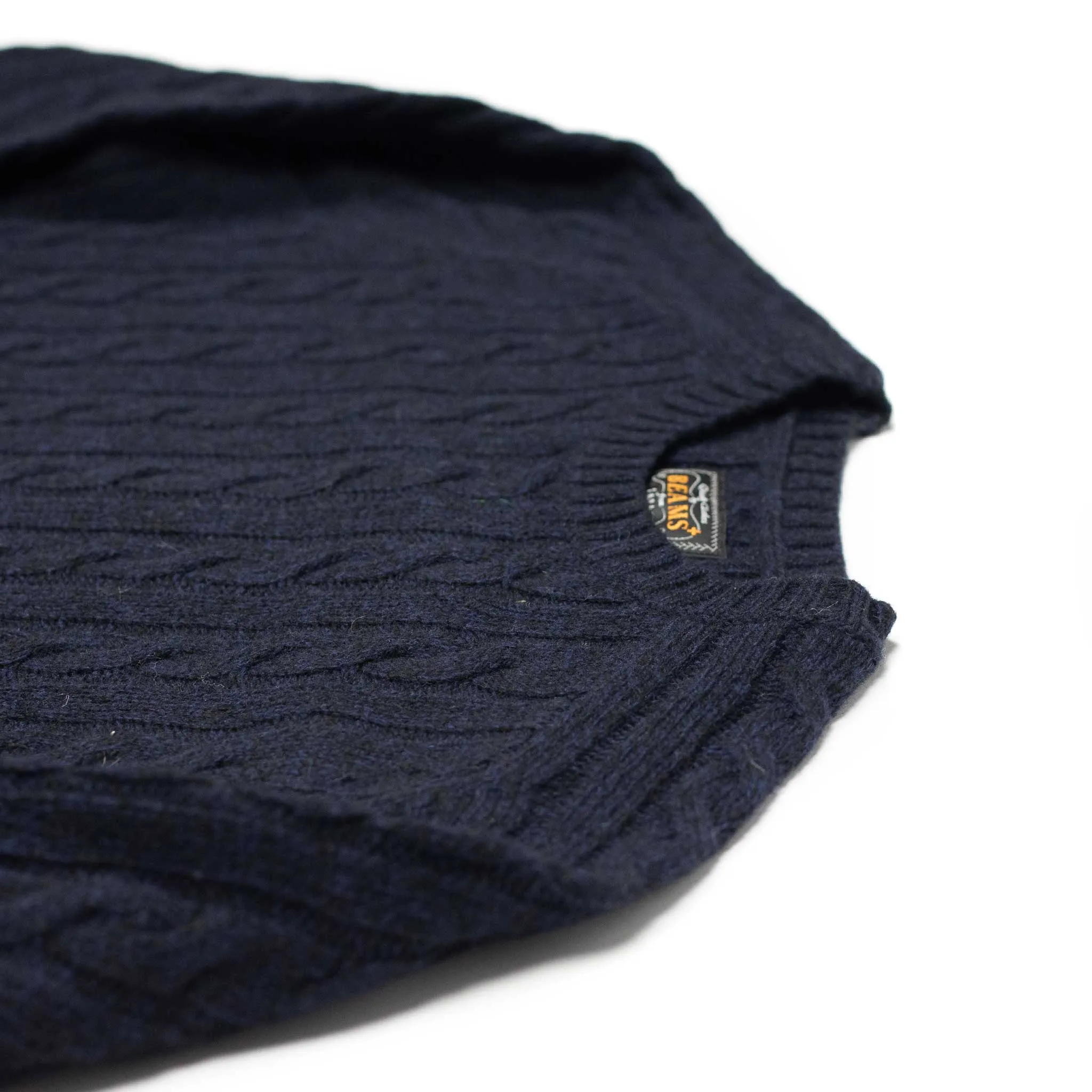 Cable crewneck sweater in navy wool