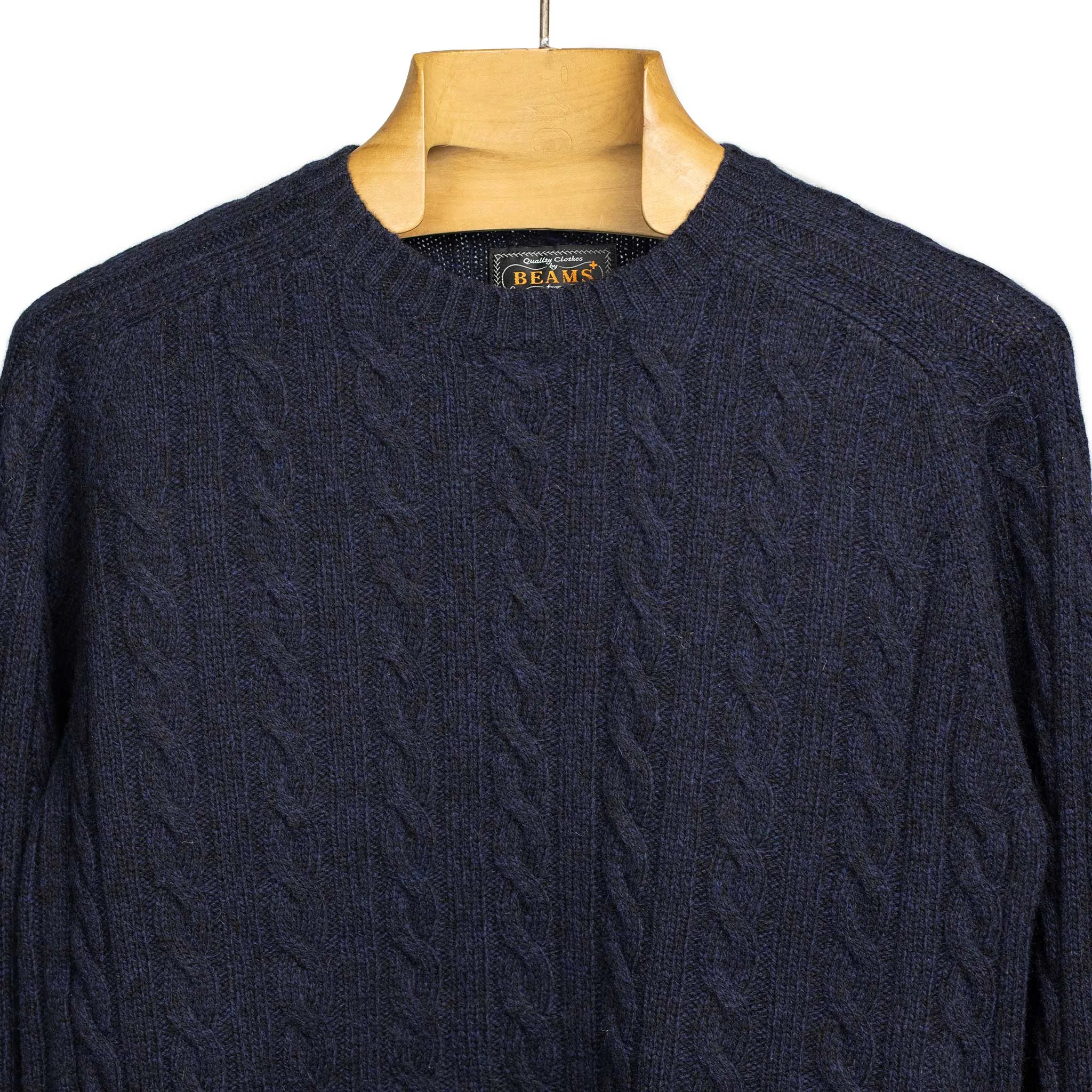 Cable crewneck sweater in navy wool