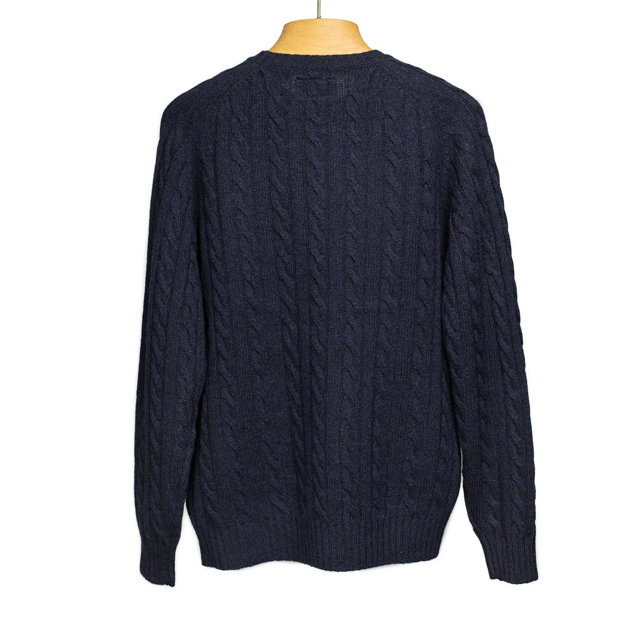 Cable crewneck sweater in navy wool