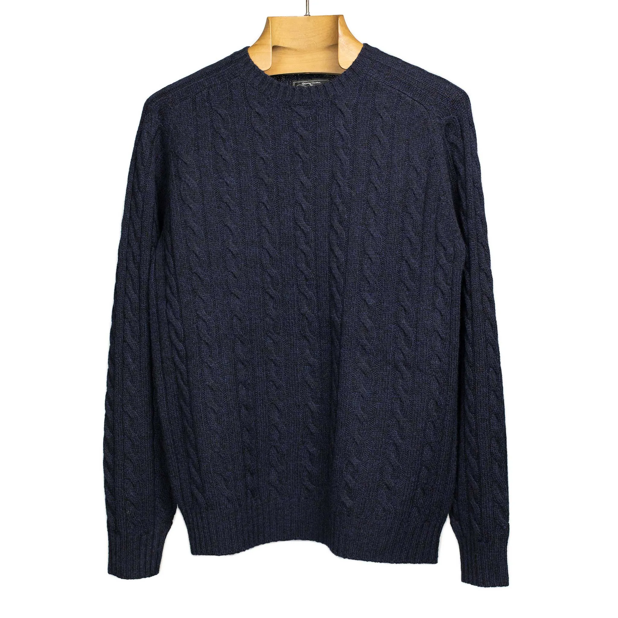 Cable crewneck sweater in navy wool