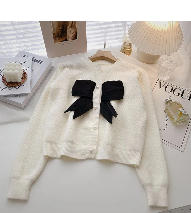 Crew neck stitched French Vintage bow sweater  5929