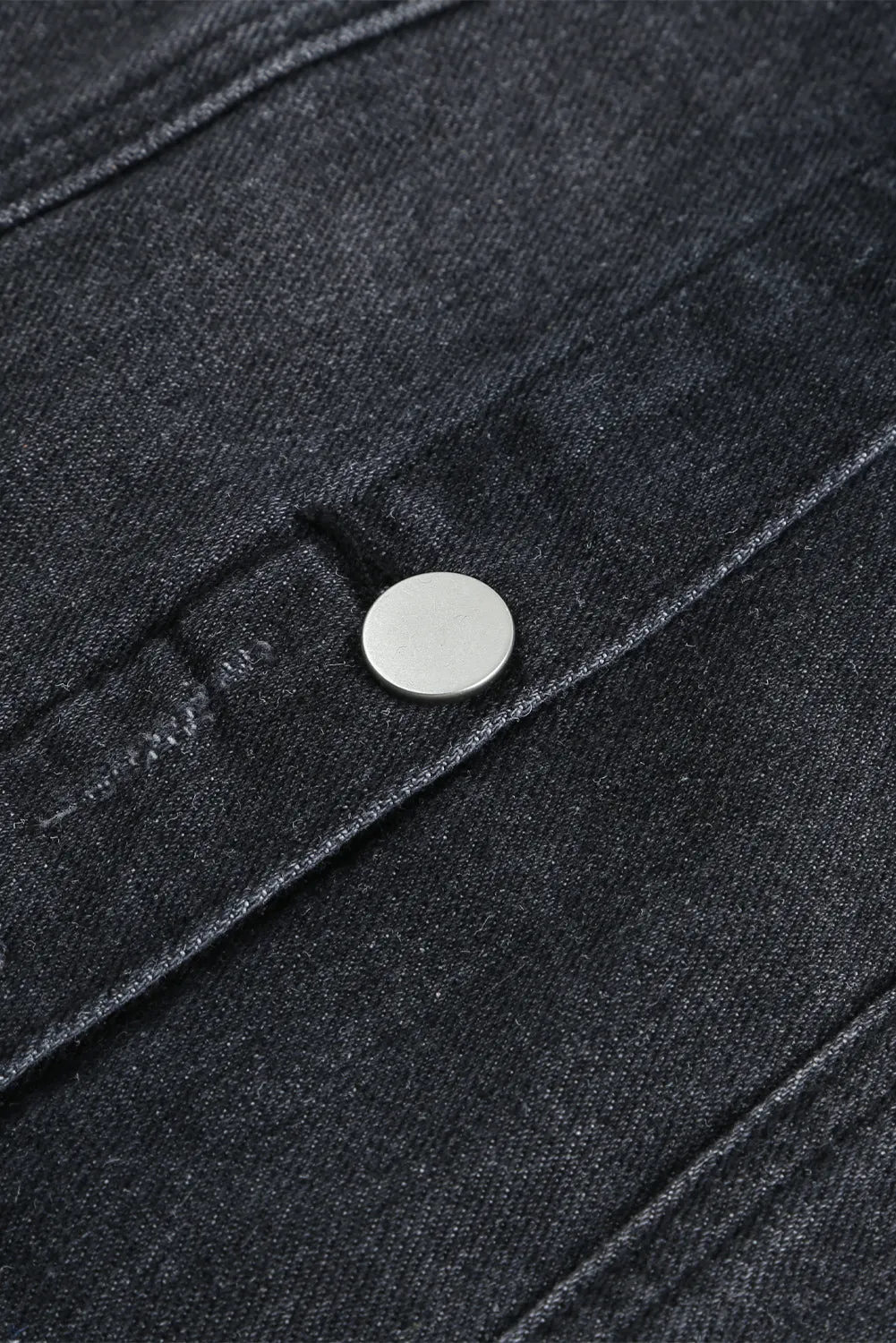 Dark Blue Lapel Distressed Raw Hem Buttons Denim Jacket