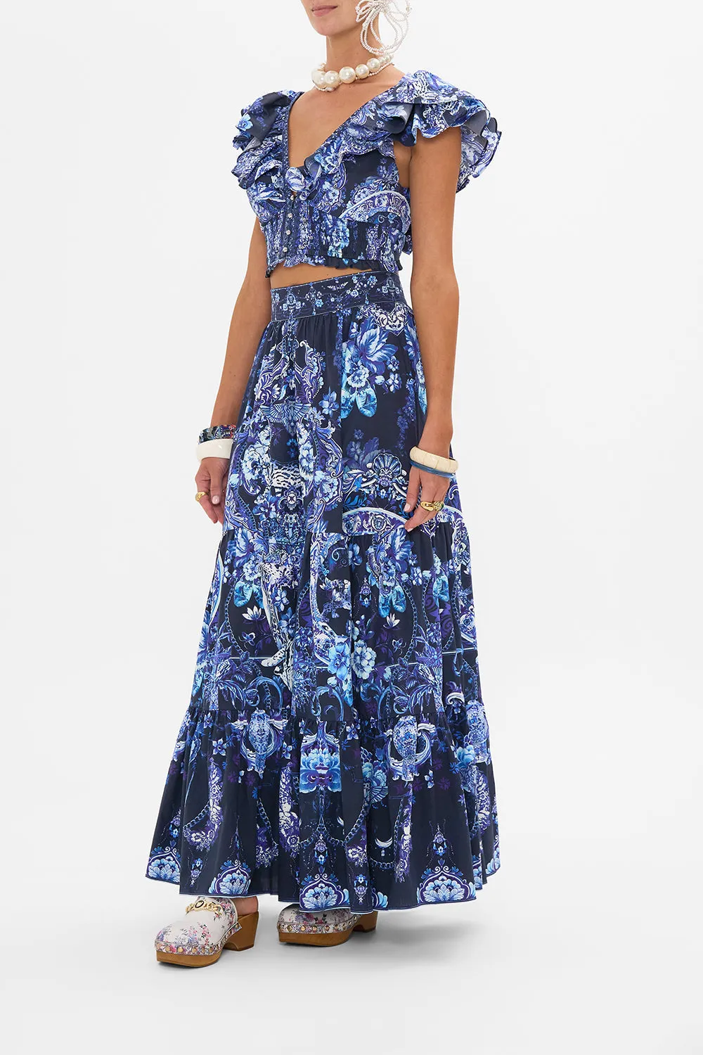 DEEP V FRILL SHORT SLEEVE TOP DELFT DYNASTY