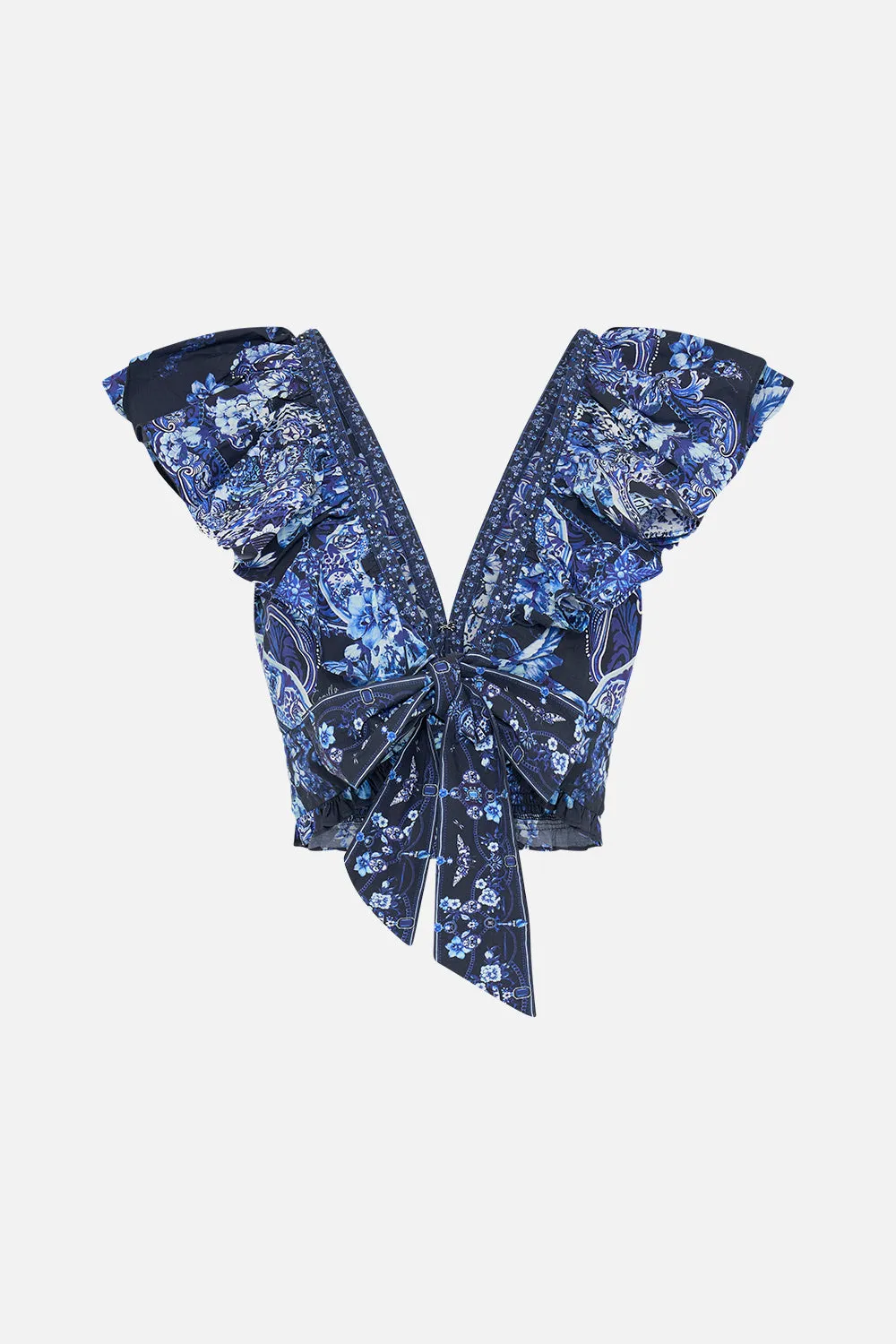 DEEP V FRILL SHORT SLEEVE TOP DELFT DYNASTY