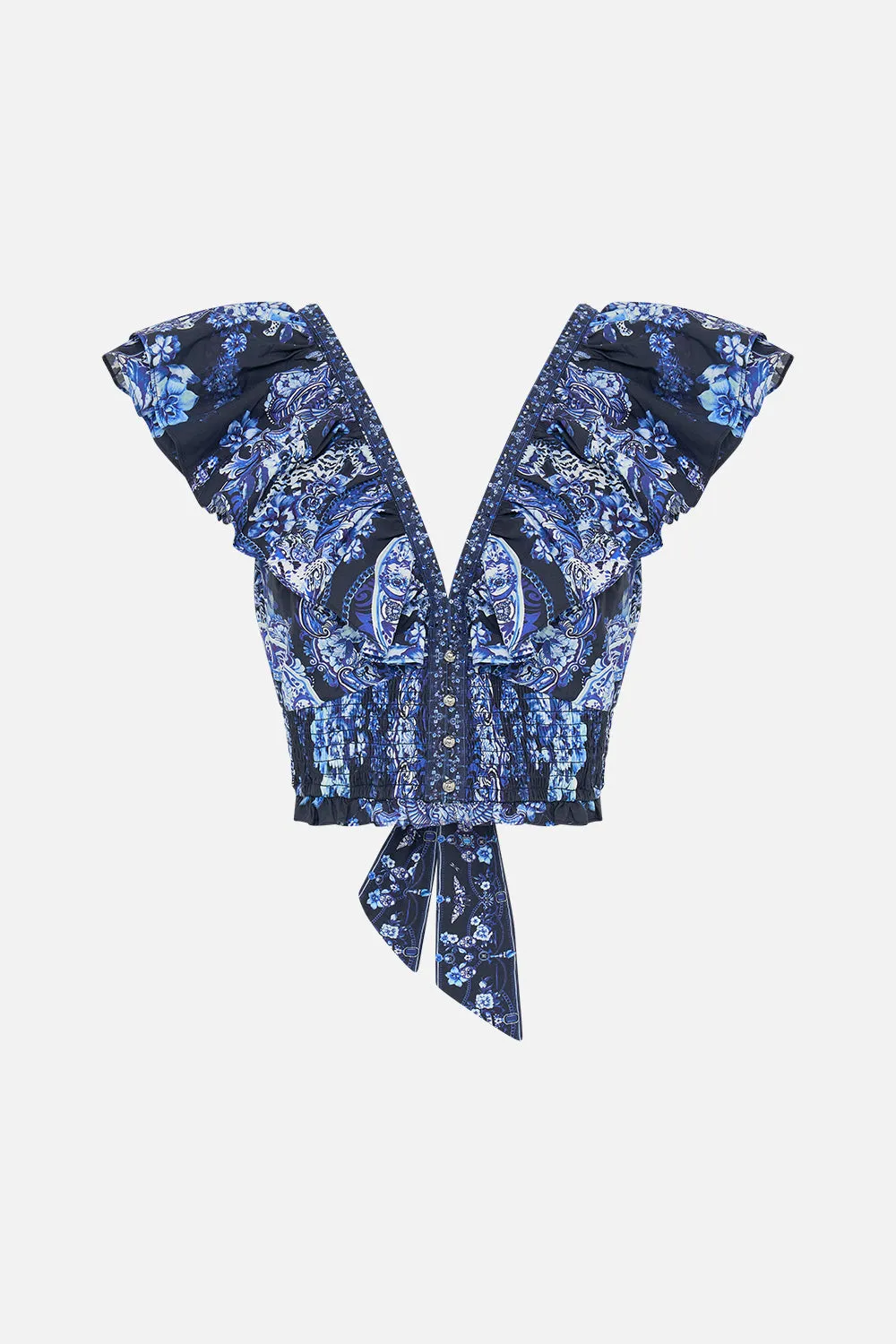 DEEP V FRILL SHORT SLEEVE TOP DELFT DYNASTY