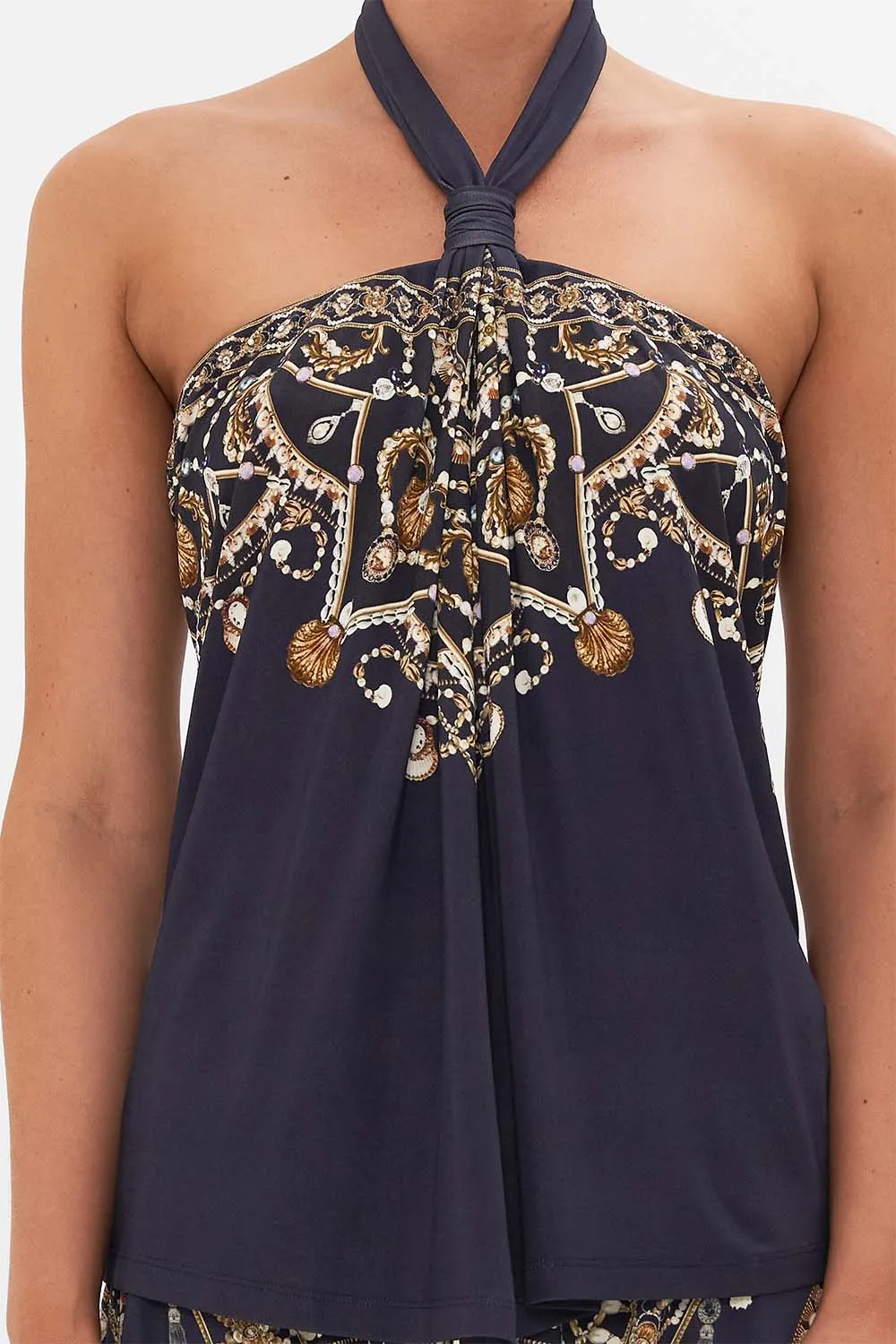 DRAPED JERSEY HALTER TOP DANCE WITH THE DUKE