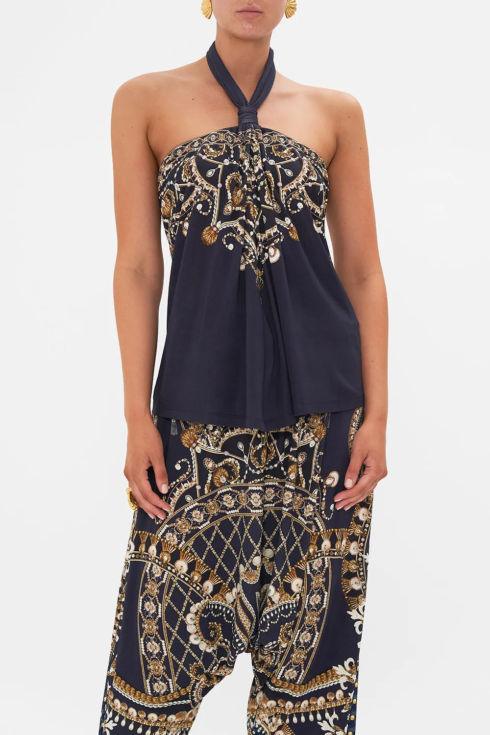 DRAPED JERSEY HALTER TOP DANCE WITH THE DUKE