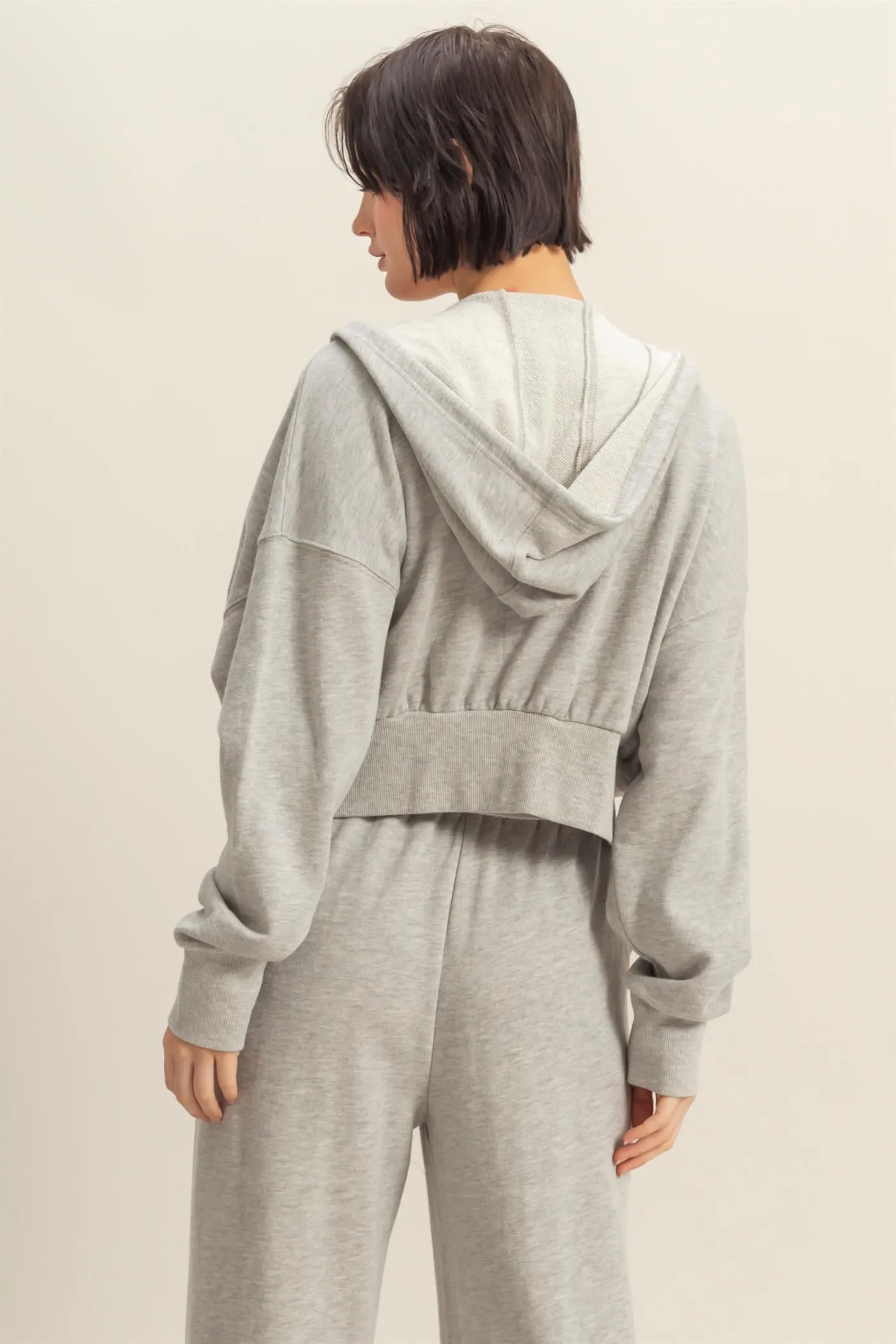 DZ25A427-Long Sleeve Cropped Washed Zip Up Hoodie