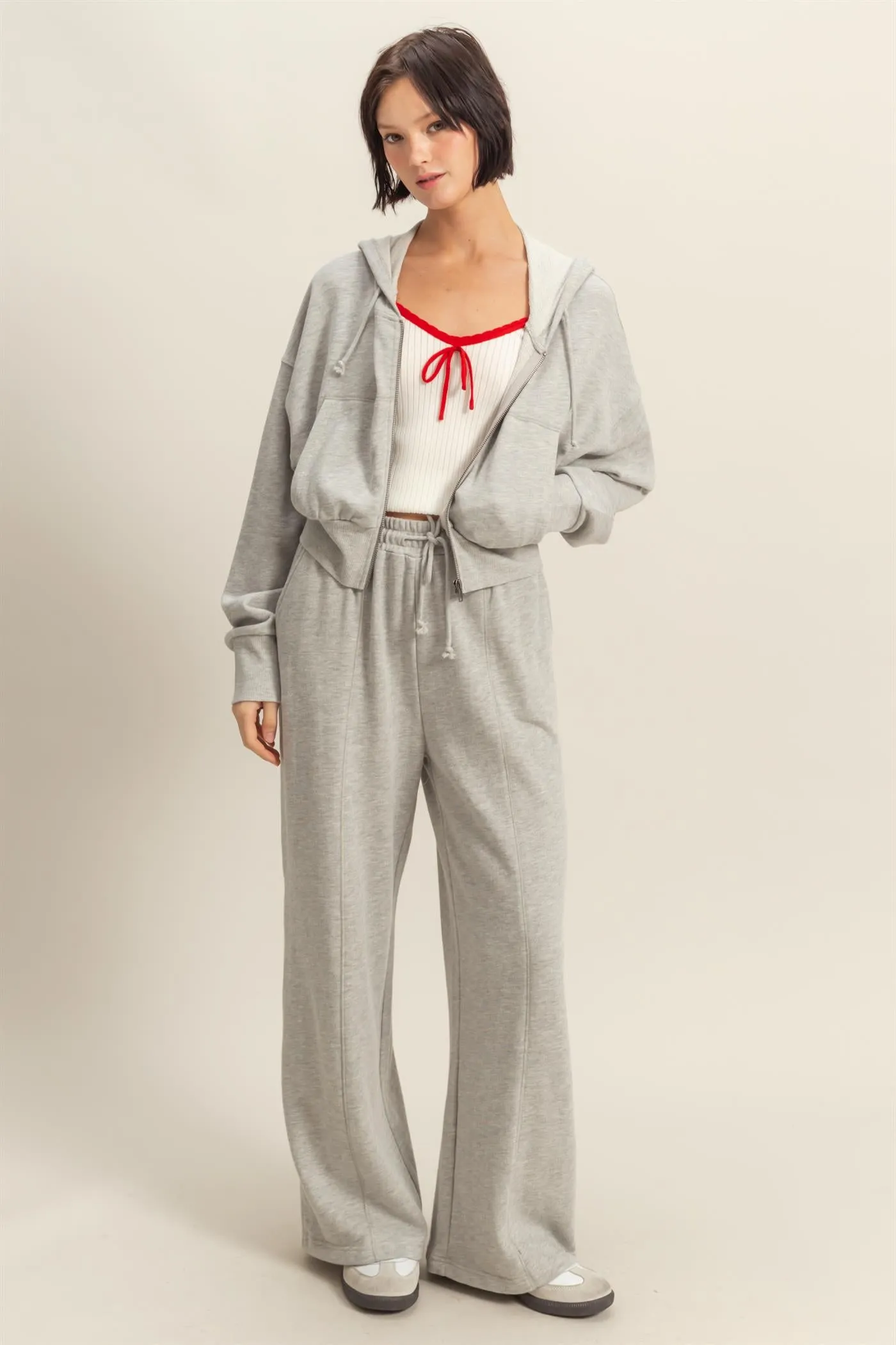 DZ25A427-Long Sleeve Cropped Washed Zip Up Hoodie