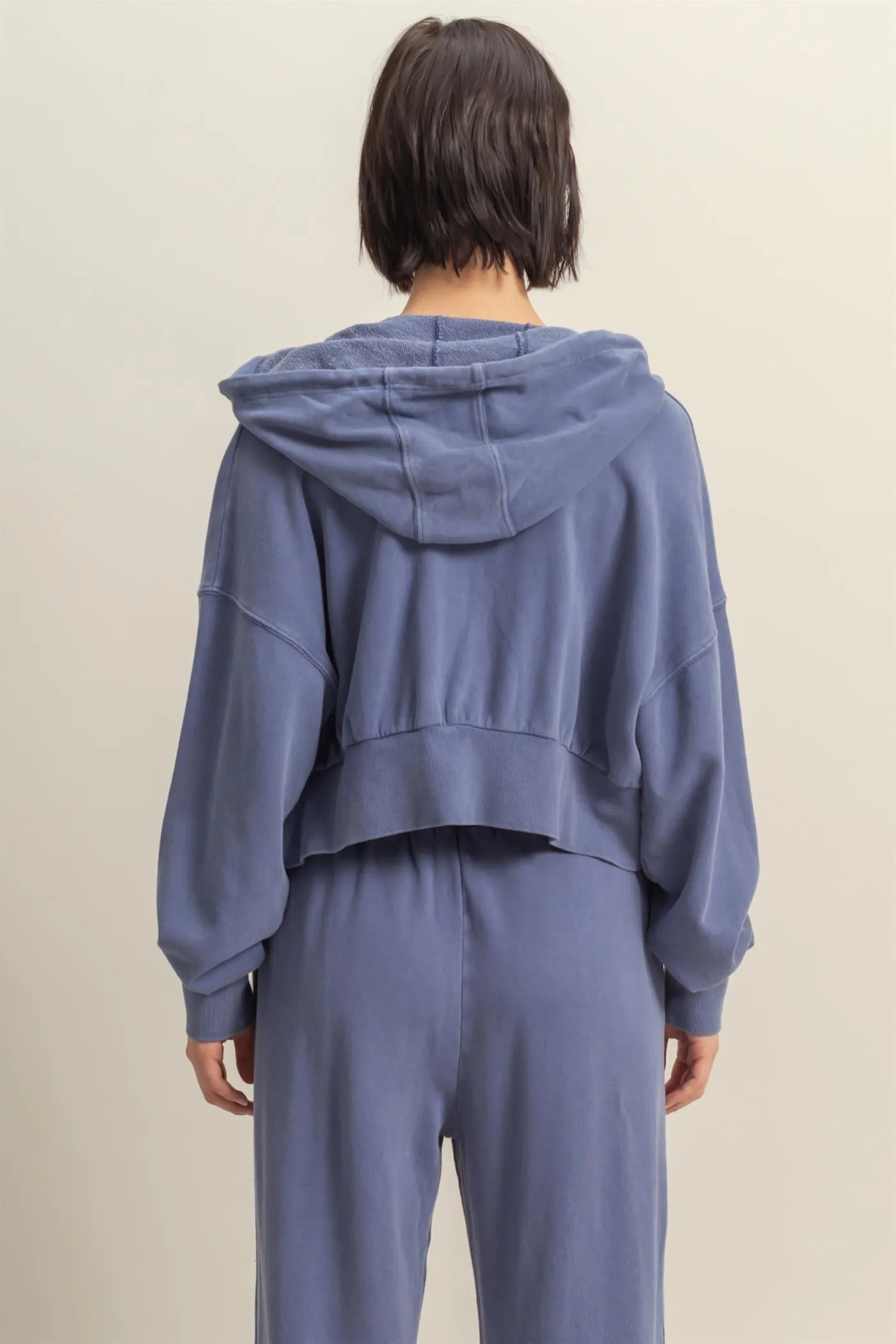 DZ25A427-Long Sleeve Cropped Washed Zip Up Hoodie