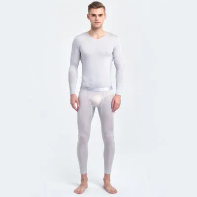 Men'S Ultra-Thin Ice Silk Seamless Autumn Clothes Nine-Point Suit Sexy Half-Through Underpants