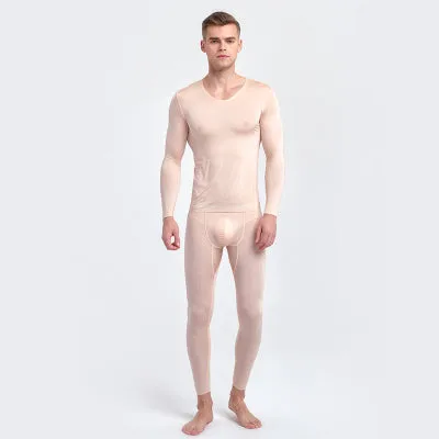 Men'S Ultra-Thin Ice Silk Seamless Autumn Clothes Nine-Point Suit Sexy Half-Through Underpants