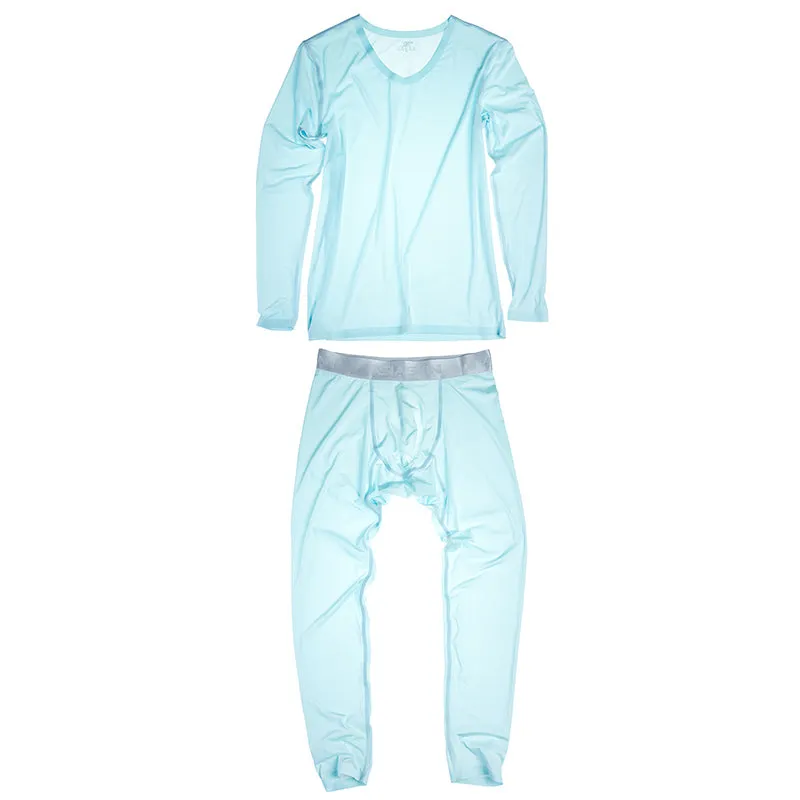 Men'S Ultra-Thin Ice Silk Seamless Autumn Clothes Nine-Point Suit Sexy Half-Through Underpants