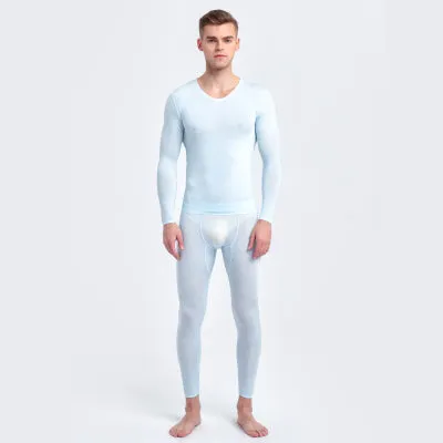 Men'S Ultra-Thin Ice Silk Seamless Autumn Clothes Nine-Point Suit Sexy Half-Through Underpants