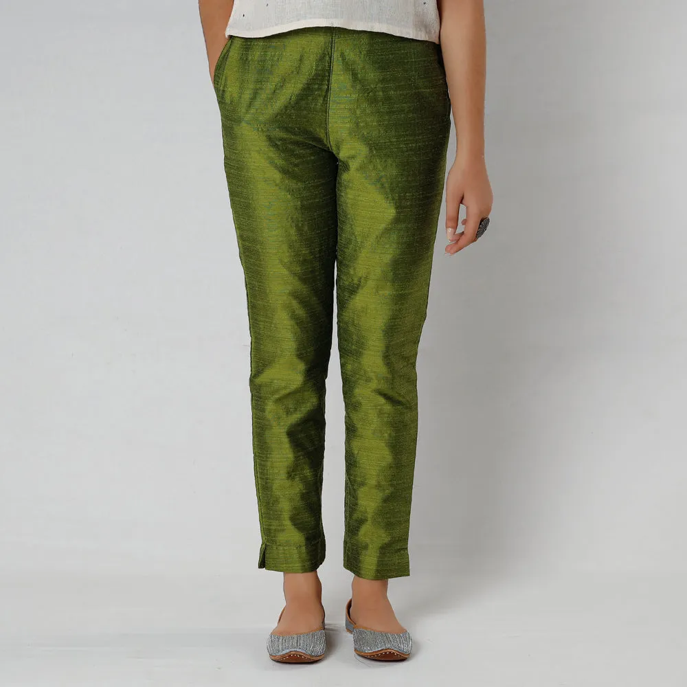 Olive Green - Silk Tapered Casual Pant for Women
