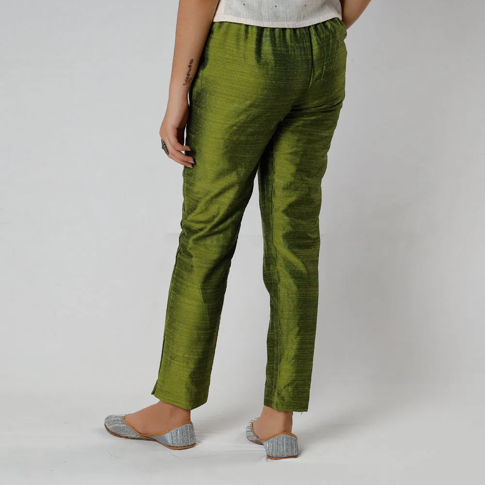 Olive Green - Silk Tapered Casual Pant for Women