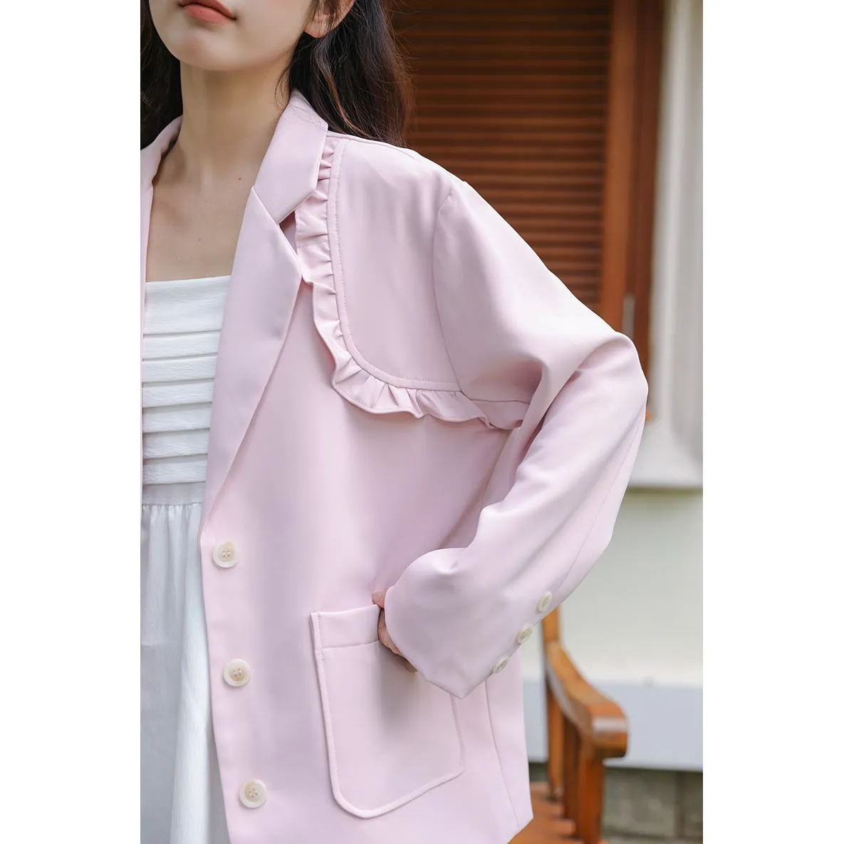 Solid Color Loose Fit Preppy Style Blazer