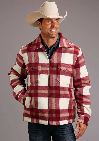 Stetson Mens Outerwear Lined Jacket Plaid Wool Blend Red