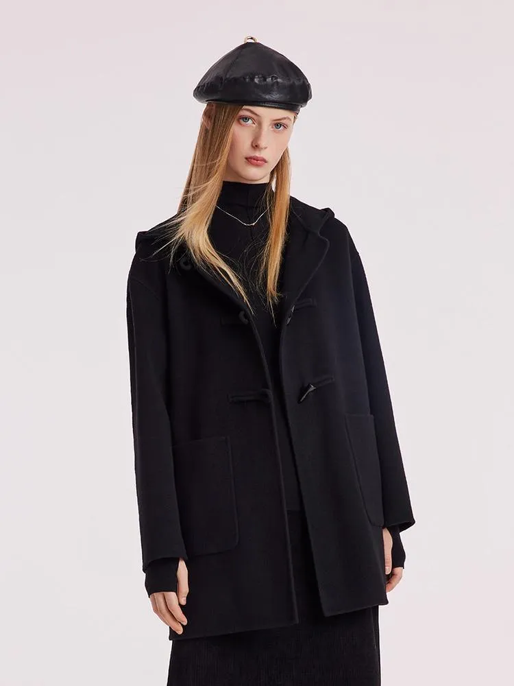 Tencel Woolen Horn Button Double Face Coat