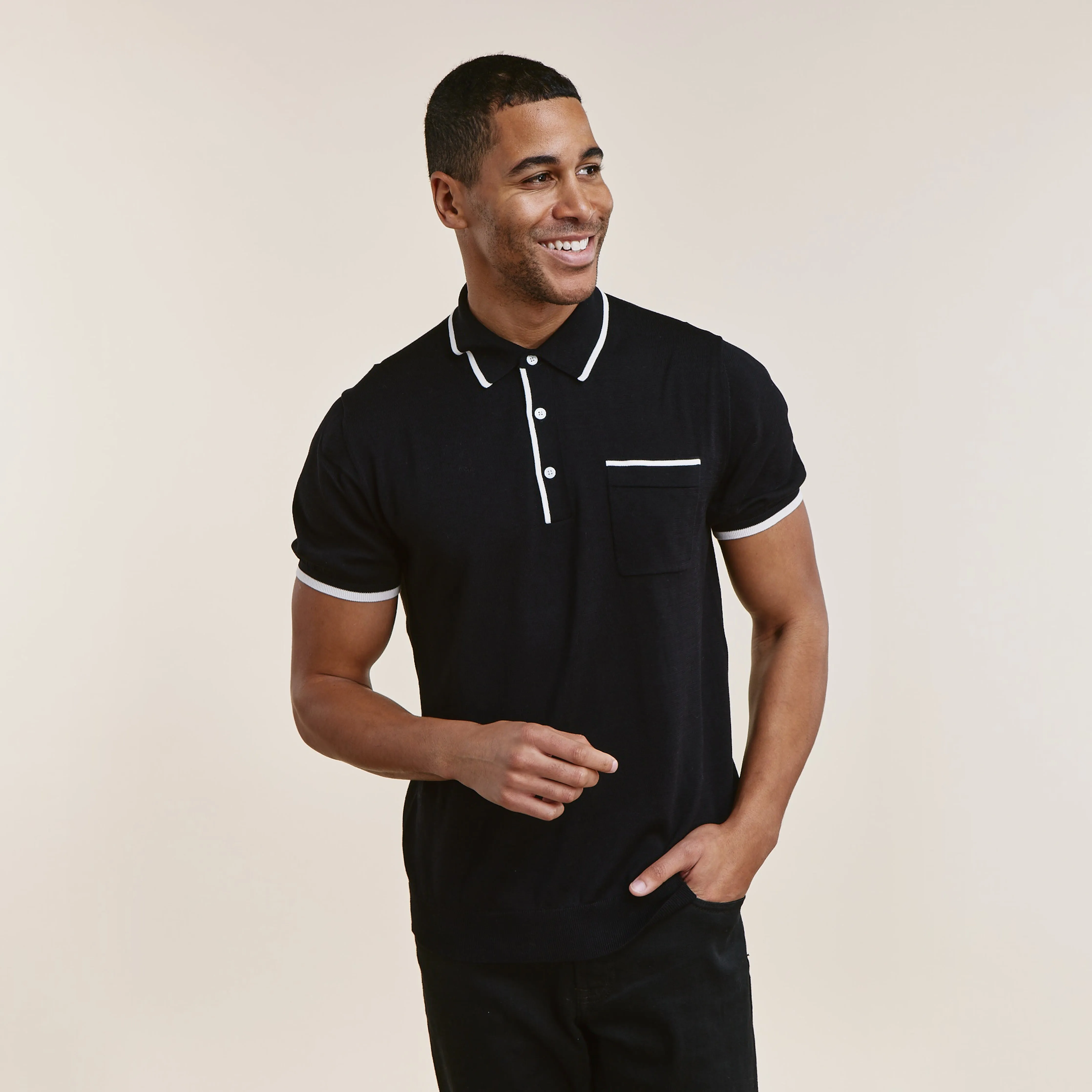 Tipped Cotton Sweater Black Polo