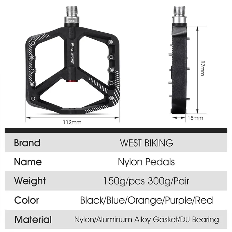 Ultralight Nylon Bicycle Pedals DU Sealed Bearings MTB Road BMX Pedals Non-Slip Waterproof Bike Part Flat Pedals
