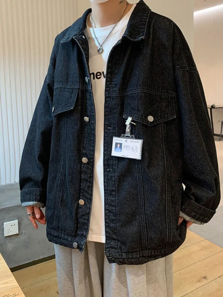 Wiaofellas  -  Denim Jacket Men's High Street Hip-hop Trainer Jacket Autumn Trend Streetwear All-match Preppy Oversize Punk Jeans Coat