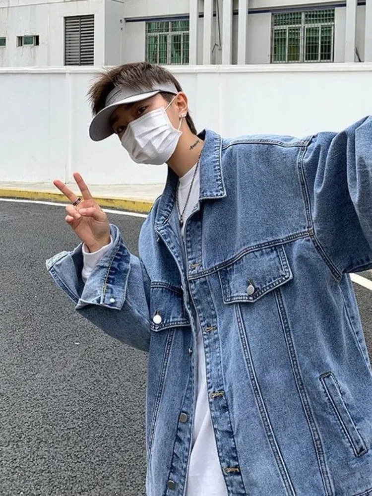 Wiaofellas  -  Denim Jacket Men's High Street Hip-hop Trainer Jacket Autumn Trend Streetwear All-match Preppy Oversize Punk Jeans Coat
