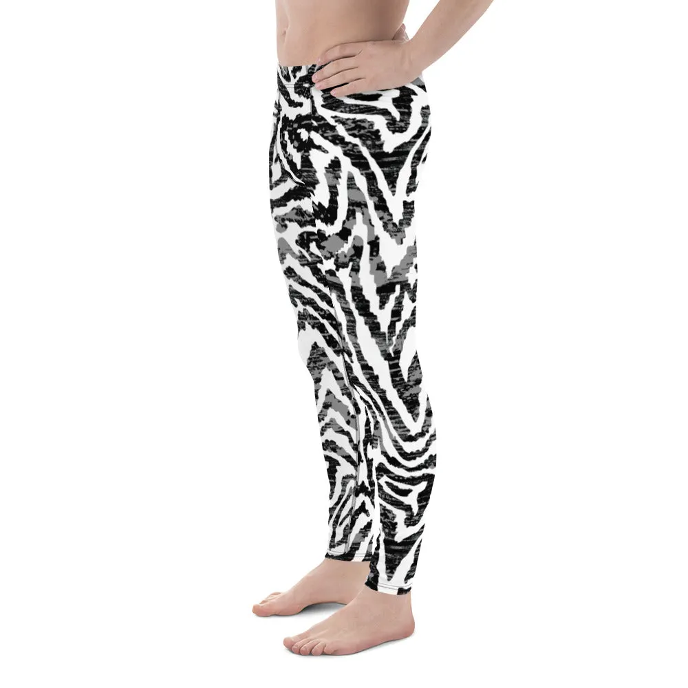 Zebra Animal Print Men's Leggings, Zebra Striped Print Designer Running Compression Tights For Men - Made in USA/EU/MX